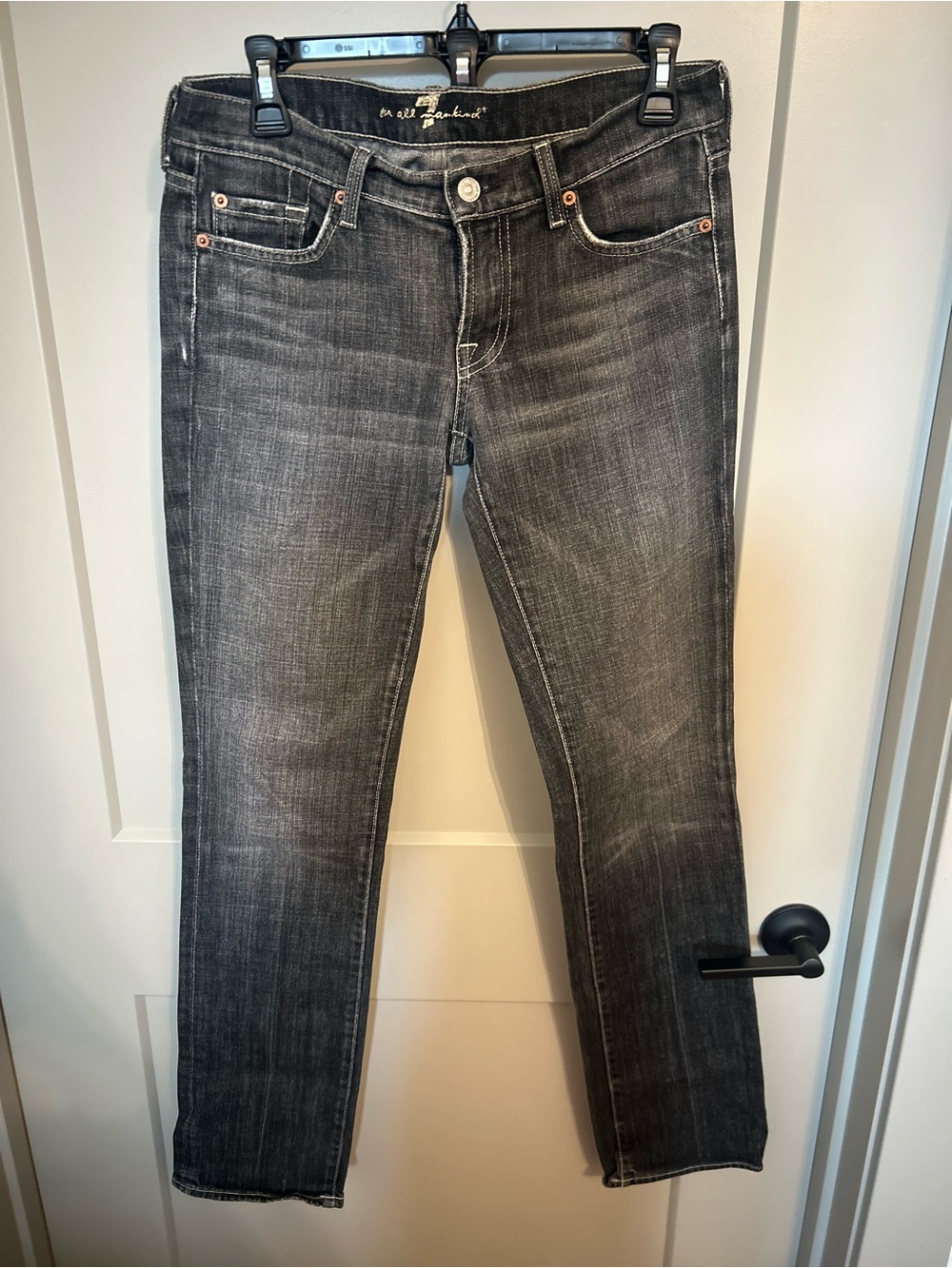 7 For All Mankind Grey Wash Straight Low Rise Jeans